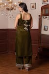 Shop_Pomcha Jaipur_Green Velvet, Net Gota Patti Round Neck Kurta Set _at_Aza_Fashions