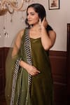 Shop_Pomcha Jaipur_Green Velvet, Net Gota Patti Round Neck Kurta Set _Online_at_Aza_Fashions