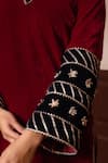 Pomcha Jaipur_Maroon Velvet Gota Patti, Embroidery V-neck Kurta Pant Set _at_Aza_Fashions
