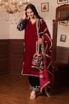 Buy_Pomcha Jaipur_Maroon Velvet Gota Patti, Embroidery V-neck Kurta Pant Set _at_Aza_Fashions