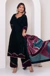 Pomcha Jaipur_Green Velvet, Silk Gota Patti V-neck Bottle Kurta Pant Set _Online_at_Aza_Fashions