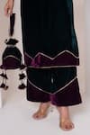 Buy_Pomcha Jaipur_Green Velvet, Silk Gota Patti V-neck Bottle Kurta Pant Set _Online_at_Aza_Fashions