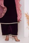 Buy_Pomcha Jaipur_Burgundy Velvet, Silk Gota Patti Round Neck Kurta Pant Set _Online_at_Aza_Fashions