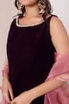 Buy_Pomcha Jaipur_Burgundy Velvet, Silk Gota Patti Round Neck Kurta Pant Set 