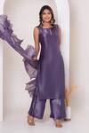 Pomcha Jaipur_Purple Silk Gota Patti Keyhole Neck Kurta Set _Online_at_Aza_Fashions