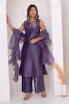 Buy_Pomcha Jaipur_Purple Silk Gota Patti Keyhole Neck Kurta Set _Online_at_Aza_Fashions