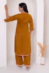 Shop_Pomcha Jaipur_Mustard Velvet, Net Gota Patti V-neck Kurta Pant Set _at_Aza_Fashions