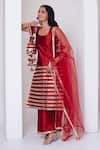 Shop_Pomcha Jaipur_Red Taffeta, Silk, Net Gota Patti Square Neck Kurta Pant Set _Online_at_Aza_Fashions