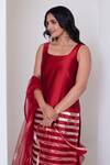 Buy_Pomcha Jaipur_Red Taffeta, Silk, Net Gota Patti Square Neck Kurta Pant Set 