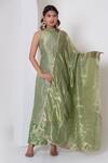 Buy_Pomcha Jaipur_Green Silk Gota Patti Halter Neck Kurta Set _at_Aza_Fashions