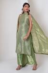 Shop_Pomcha Jaipur_Green Silk Gota Patti Halter Neck Kurta Set _Online_at_Aza_Fashions