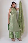 Pomcha Jaipur_Green Silk Gota Patti Halter Neck Kurta Set _at_Aza_Fashions