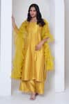 Buy_Pomcha Jaipur_Yellow Cotton, Silk, Organza Gota Patti Round Neck Kurta Set _Online_at_Aza_Fashions