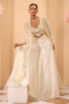 Buy_One Knot One By Ashna_Ivory Crepe, Silk Embroidery Round , Open Blouse And Sharara Set 