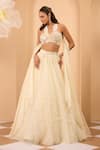 Buy_One Knot One By Ashna_Ivory Organza Embroidery, Sequins Halter Neck Lehenga Set _at_Aza_Fashions