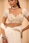 Buy_One Knot One By Ashna_Ivory Organza, Silk Sequins, Embroidery Sweetheart Neck Blouse And Drape Saree Set _Online_at_Aza_Fashions