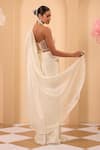 One Knot One By Ashna_Ivory Net, Organza Embroidery Square Neck Pre-draped Saree And Corset Blouse _Online_at_Aza_Fashions