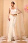 Buy_One Knot One By Ashna_Ivory Silk, Net Fabric Flowers Square Neck Shimmer Corset And Drape Skirt Set _at_Aza_Fashions