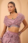 Buy_One Knot One By Ashna_Purple Satin, Organza, Georgette, Net, Tulle Sequins, Embroidery Lehenga Set 