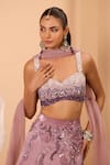 One Knot One By Ashna_Purple Satin, Organza, Crepe, Tulle Embroidery, Sequins Sweetheart Lehenga Set _at_Aza_Fashions