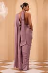 Shop_One Knot One By Ashna_Purple Georgette, Tulle Embroidery, Sequins Round Foil Pre-draped Saree Set _at_Aza_Fashions