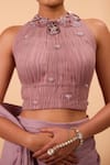 Buy_One Knot One By Ashna_Purple Georgette, Tulle Embroidery, Sequins Round Foil Pre-draped Saree Set _Online_at_Aza_Fashions