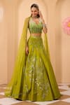 Buy_One Knot One By Ashna_Green Silk, Net Sequins, Embroidery, Beads V-neck Lehenga Set _at_Aza_Fashions
