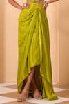 One Knot One By Ashna_Green Silk Embroidery Square Neck Blouse And Draped Skirt _Online_at_Aza_Fashions