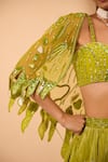 Buy_One Knot One By Ashna_Green Tissue, Crepe Sequins, Beads, Embroidery Designer Lehenga Set With Cape 