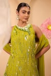 Buy_One Knot One By Ashna_Green Silk, Satin, Organza Sequins, Embroidery Embellished Sharara Kurta Set _Online_at_Aza_Fashions