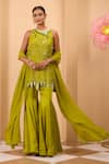 Buy_One Knot One By Ashna_Green Silk, Satin, Organza Sequins, Embroidery Embellished Sharara Kurta Set _at_Aza_Fashions