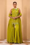 Buy_One Knot One By Ashna_Green Silk, Satin, Organza Sequins, Embroidery Embellished Sharara Kurta Set 