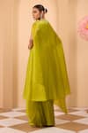 Shop_One Knot One By Ashna_Green Silk Beads, Embroidery V-, Open Drape Skirt And Cape Set _at_Aza_Fashions