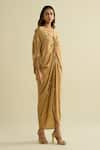 Shop_Meesa_Beige Crepe Embroidery V-neck Embellished Designer Kaftan _Online_at_Aza_Fashions