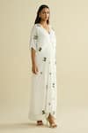 Meesa_White Crepe Embroidery V-neck Kaftan _Online_at_Aza_Fashions