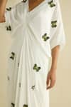 Buy_Meesa_White Crepe Embroidery V-neck Kaftan _Online_at_Aza_Fashions