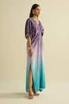 Buy_Meesa_Purple Crepe Embroidery V-neck Multicolor Kaftan _Online_at_Aza_Fashions