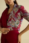 Meesa_Maroon Crepe Embroidery Round Neck Jacket _Online_at_Aza_Fashions