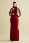Buy_Meesa_Maroon Crepe Embroidery Round Neck Jacket _at_Aza_Fashions