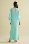 Shop_Meesa_Aqua Crepe Embroidery V-neck Blue Designer Tunic And Pant Set _at_Aza_Fashions