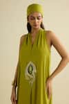 Meesa_Green Crepe Embroidery Halter Neck Designer Dress _Online_at_Aza_Fashions
