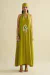 Buy_Meesa_Green Crepe Embroidery Halter Neck Designer Dress _at_Aza_Fashions