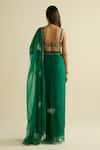 Shop_Meesa_Green Organza, Chanderi Silk Sequins, Beads V-neck Pre-draped Saree With Blouse _at_Aza_Fashions