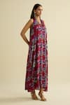 Meesa_Maroon Crepe Halter Neck Floral Printed Designer Dress _Online_at_Aza_Fashions