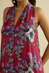 Buy_Meesa_Maroon Crepe Halter Neck Floral Printed Designer Dress _Online_at_Aza_Fashions