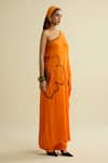 Meesa_Orange Crepe Embroidery Asymmetric Tunic And Pant Set _Online_at_Aza_Fashions