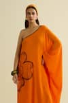 Buy_Meesa_Orange Crepe Embroidery Asymmetric Tunic And Pant Set _Online_at_Aza_Fashions