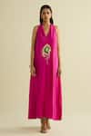 Buy_Meesa_Pink Crepe Embroidery Halter Neck Designer Dress _at_Aza_Fashions
