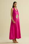 Meesa_Pink Crepe Embroidery Halter Neck Designer Dress _Online_at_Aza_Fashions