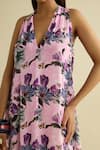 Meesa_Pink Crepe Plunge Neck Floral Print Maxi Dress _Online_at_Aza_Fashions